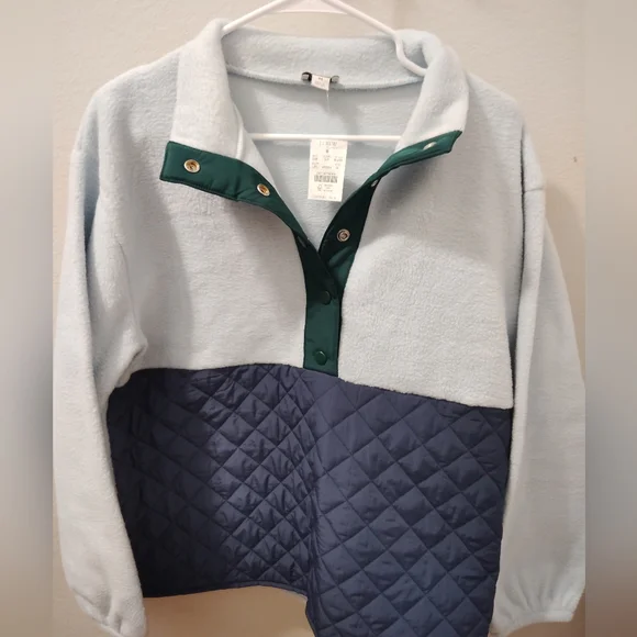 J. Crew Green and Gray Snap-Button Fleece - Picture 1 of 3
